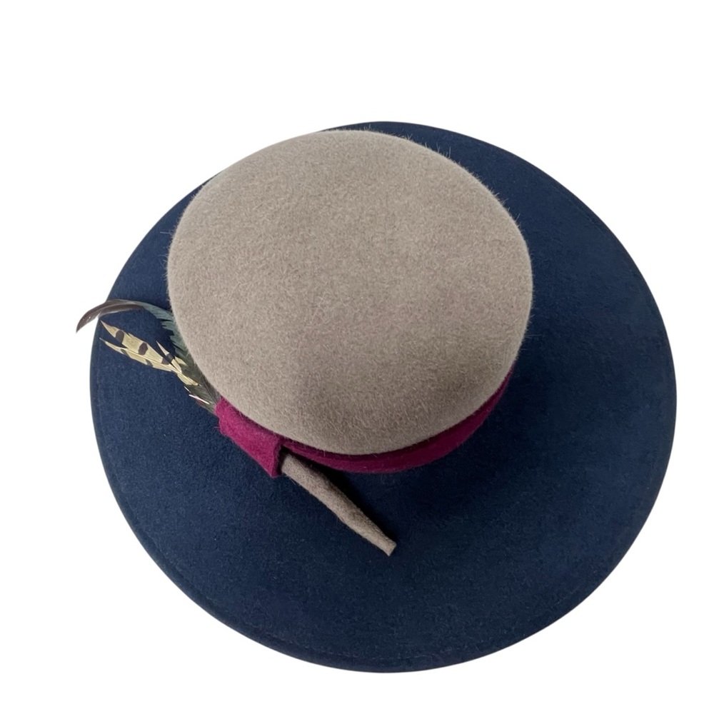 Frank Olive Private Collection Wide-Brim Two-Tone Fedora Feather Felt Hat - Picture 11 of 15